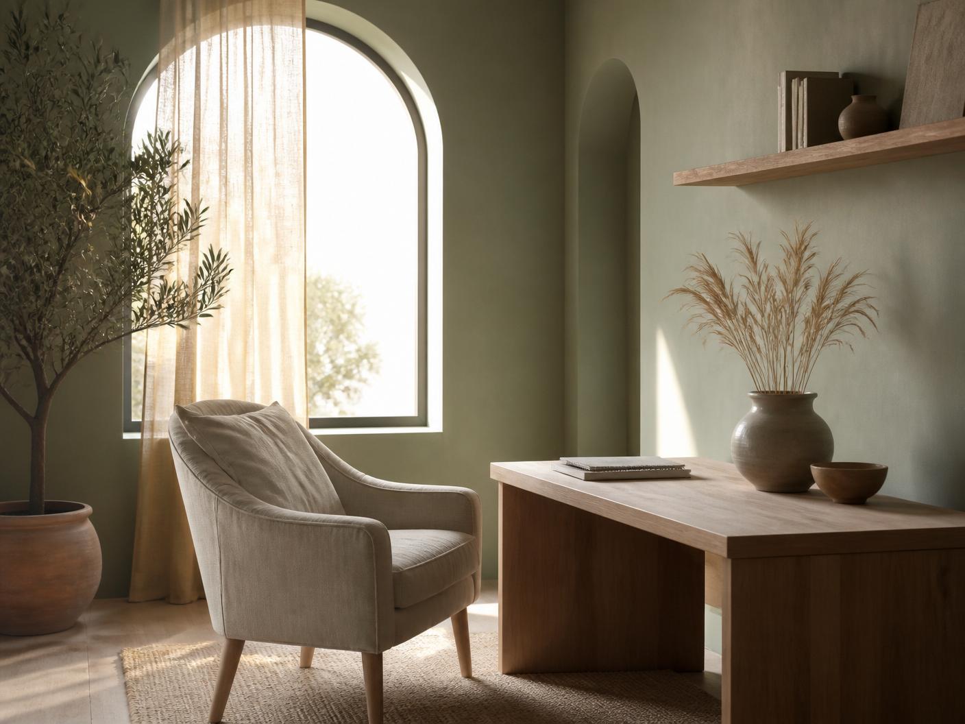 Angolo dello studio con luce naturale e sedie in legno